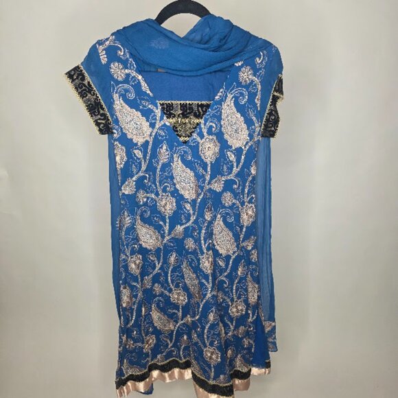 Shalwar Kameez Pakistani / Indian Suit Blue Dress 3 pcs SMALL - Picture 2 of 6